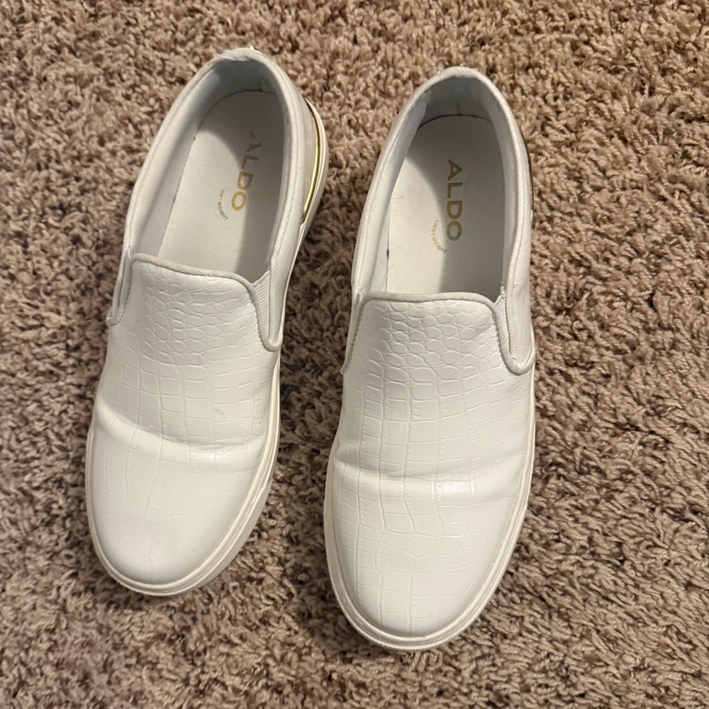 Aldo Textured White Casual Slip-Ons